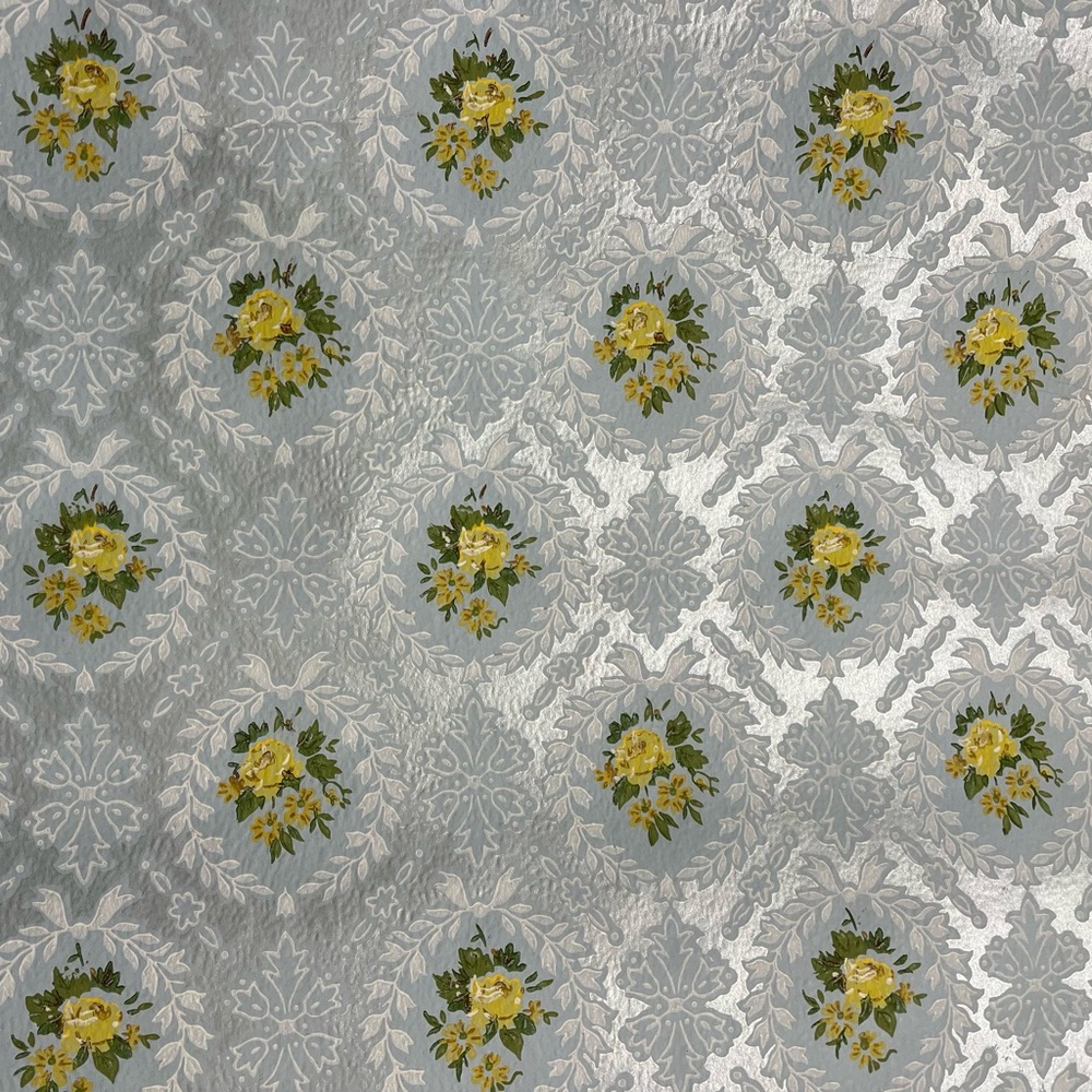 1 yard (36”) of antique 1930s wallpaper yellow silver embossed